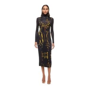Prabal Gurung Long Sleeve Turtleneck Midi Dress Black Yellow Size Small